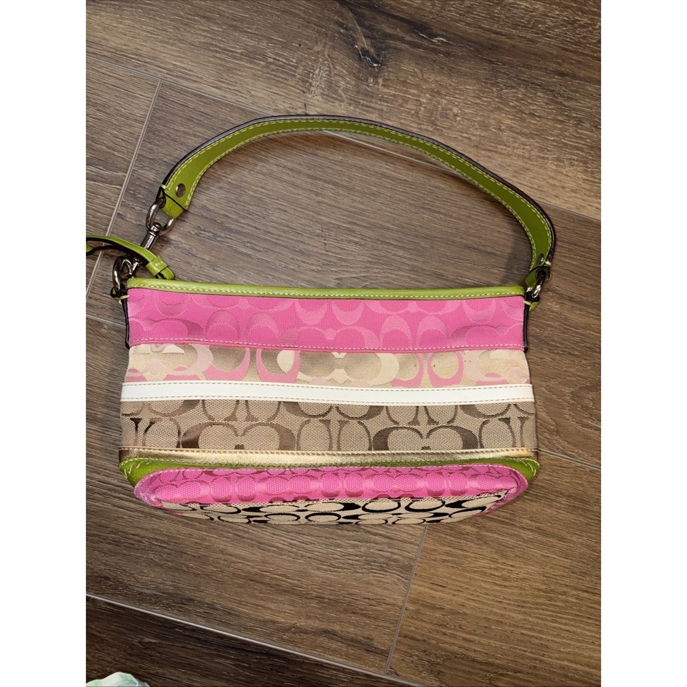 Coach Bleecker Daisy Patchwork Demi Bag F14725 Pink Green Striped Vintage Y2K - Picture 7 of 12